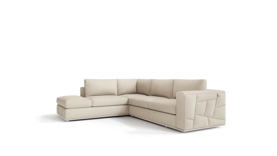 Italian Leather Reclining L Shaped Two Piece Corner Sectional - Beige