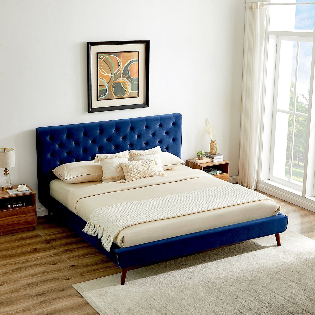 Dillon - Mid-Century Velvet Platform Bed