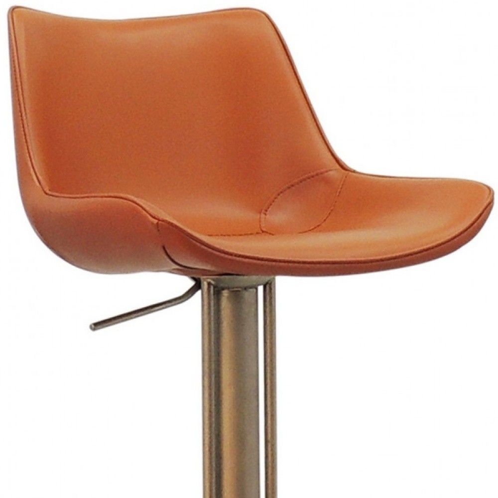 Adjustable Height Faux Leather And Stainless Steel Swivel Bar Height Bar Chair - Terra Cotta / Silver