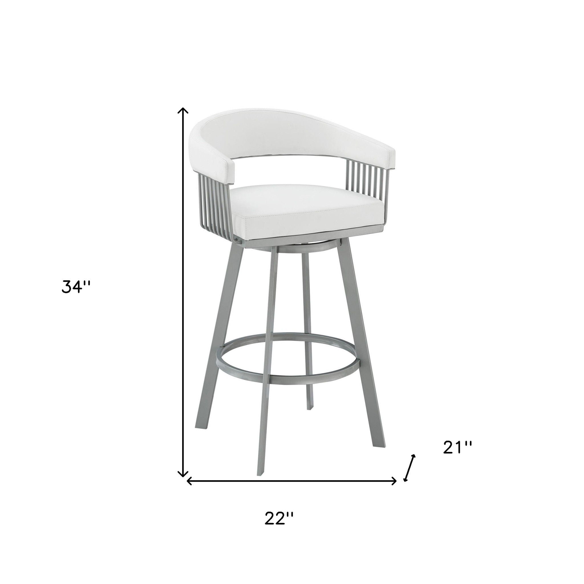 34" Swivel Backless Counter Height Bar Chair - White / Silver