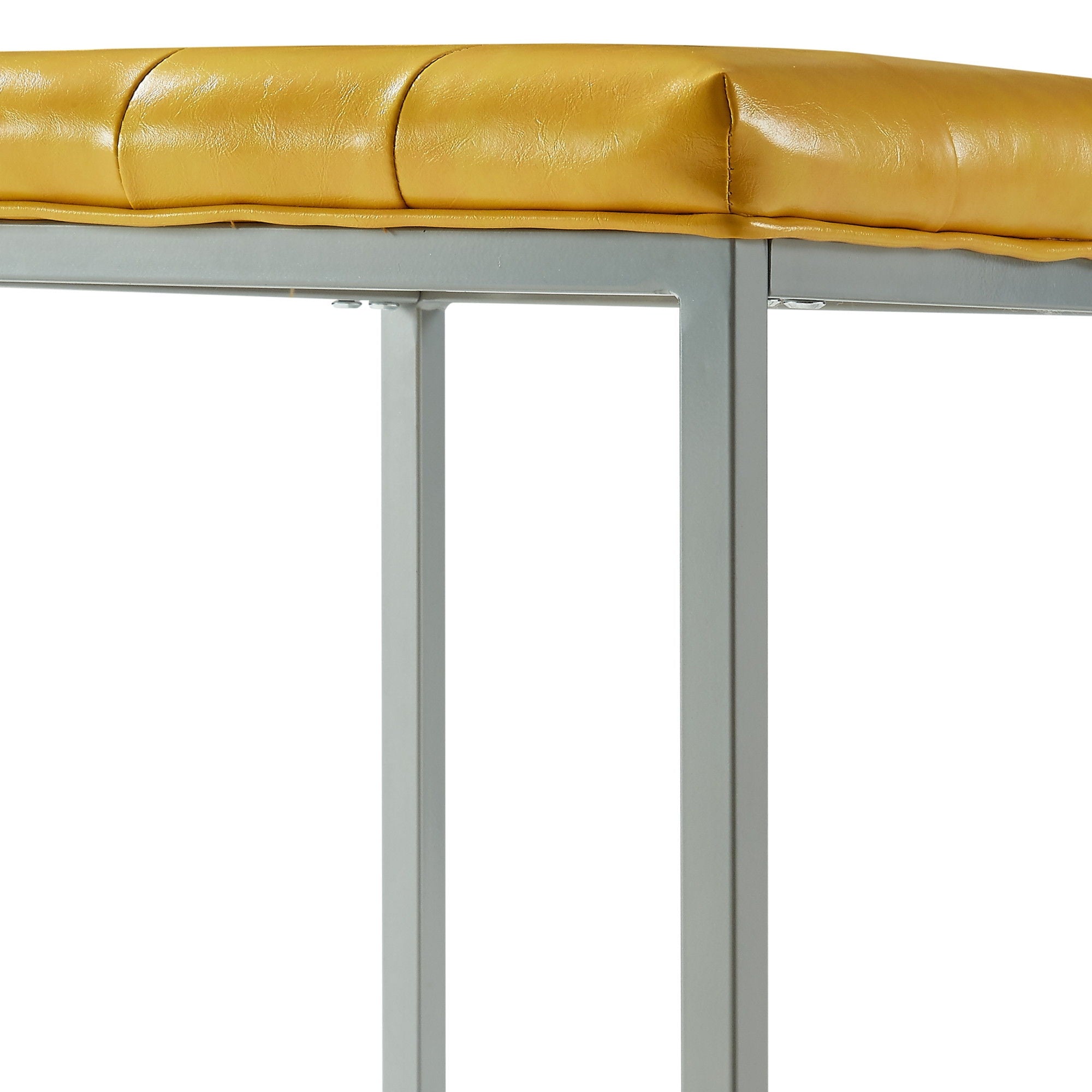 Faux Leather Cube Ottoman - Yellow / Gray