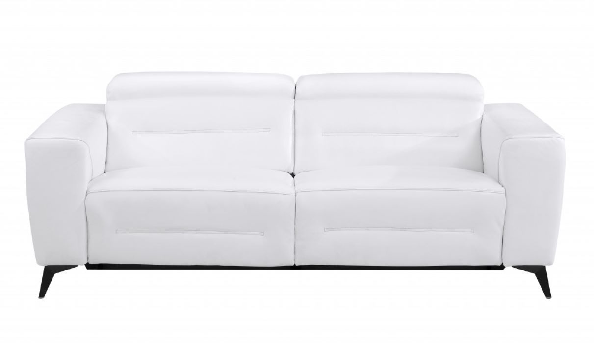 Italian Leather USB Sofa Silver Legs - White