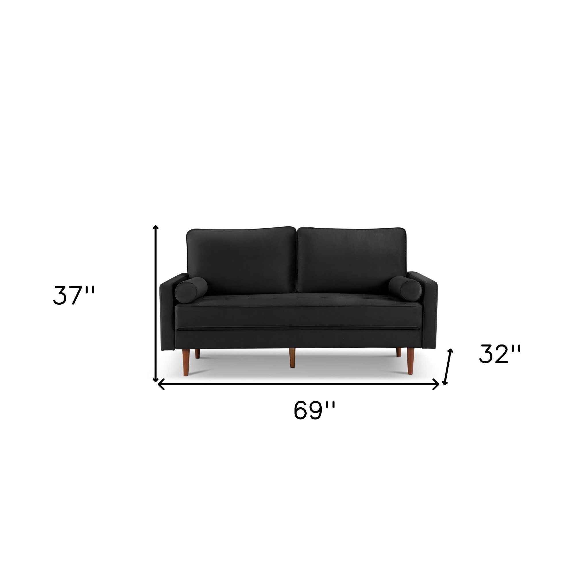 Velvet Sofa And Toss Pillows With Dark Brown Legs - Black