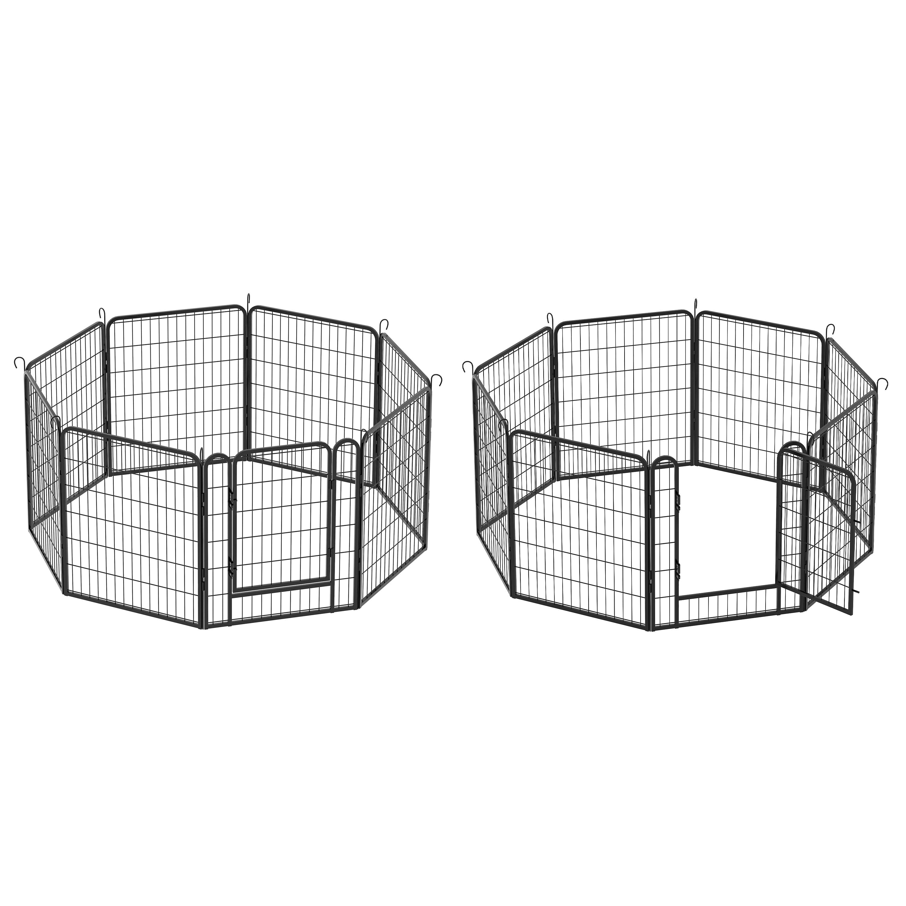 108.27" 16 Panels Heavy Duty Metal Playpen With Door, Dog Fence Pet Exercise Pen For Outdoor - Black