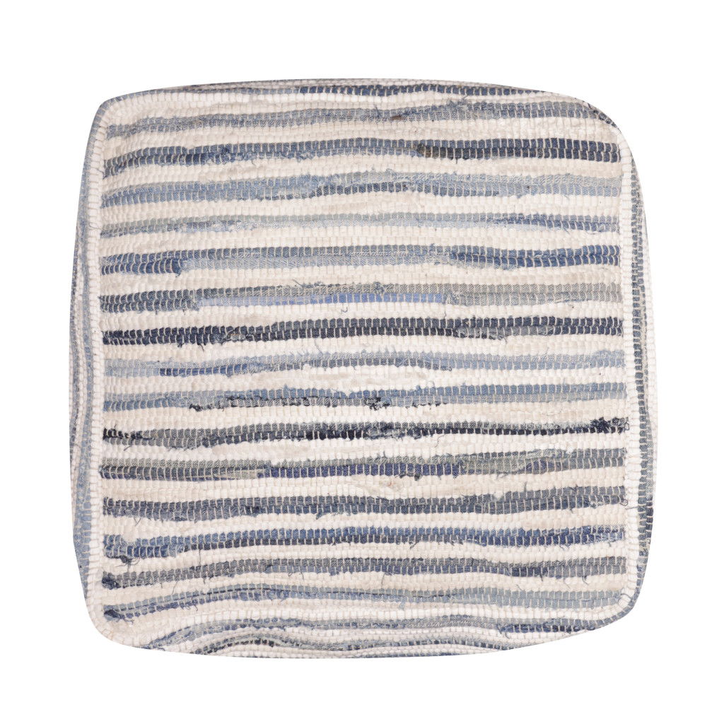 Cotton Cube Striped Pouf Ottoman - Blue