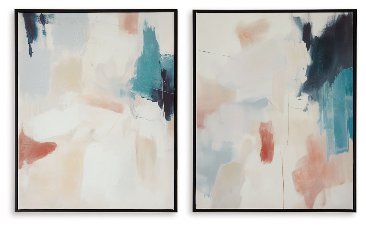Caldish - Blue / White / Pink - Wall Art Set (Set of 2) by Signature Design by Ashley® | Bel Furniture