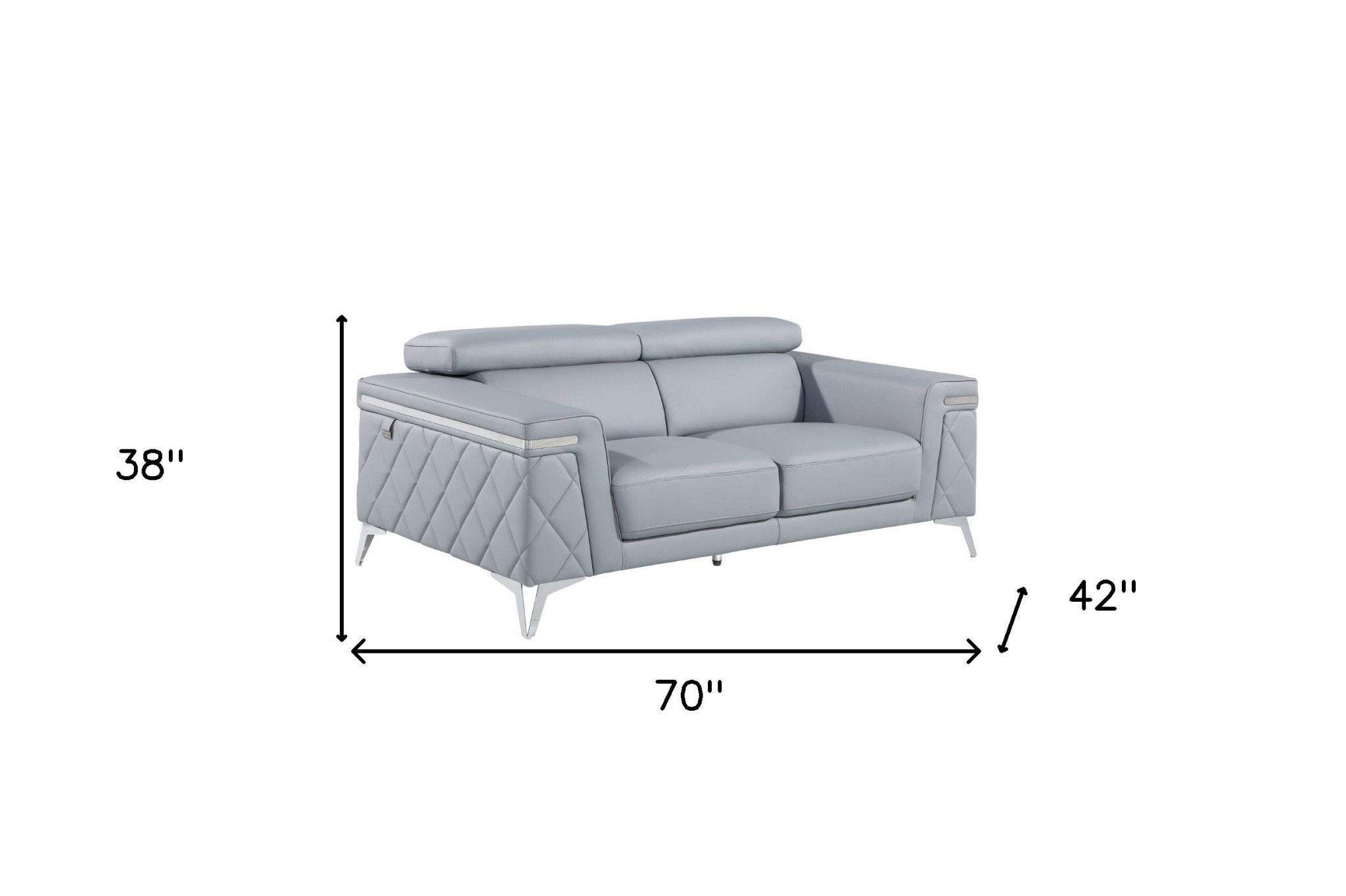 Metallic Leather Loveseat - Light Blue / Silver