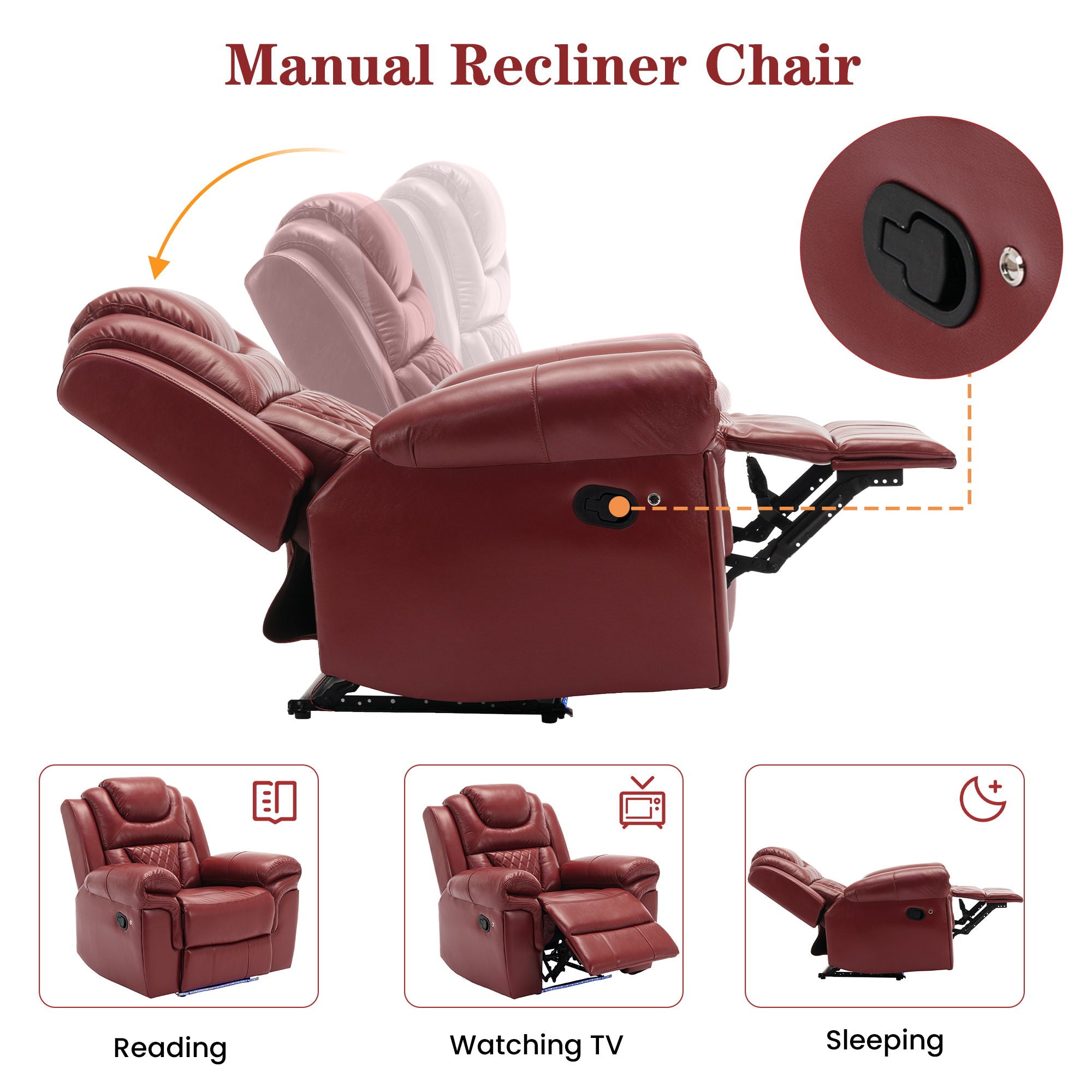 3 Pieces Recliner Sofa Sets Home Theater Seating Manual Recliner Chair With Center Console And Led Light Strip For Living Room