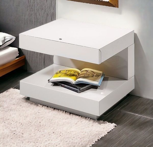 Glossy Veneer Nightstand - White