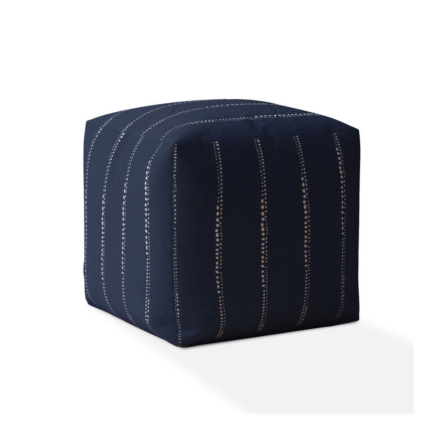 Cotton Striped Pouf Cover - Blue