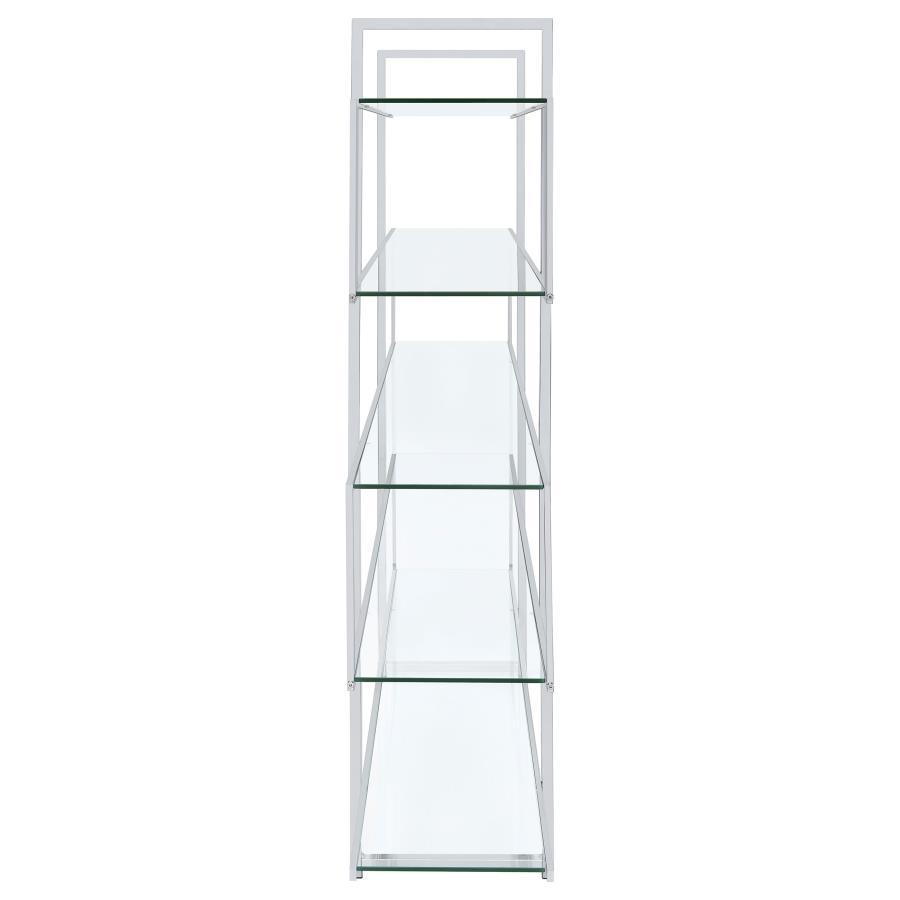 Elmer - 5-Shelf Bookshelf - Clear And Chrome by CoasterElevations | Bel Furniture