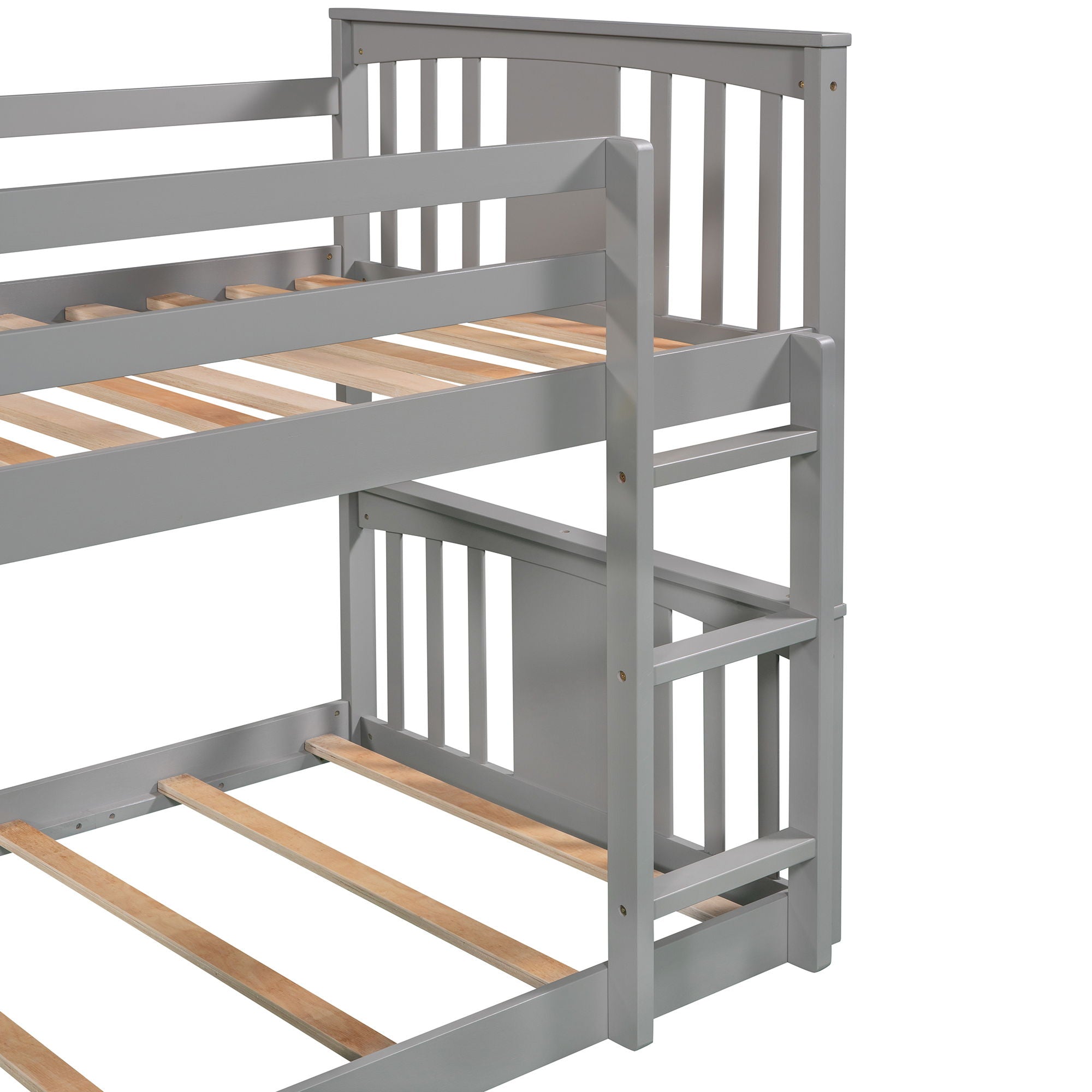 Twin Over Twin Bunk Bed With Slide And Ladder - Gray