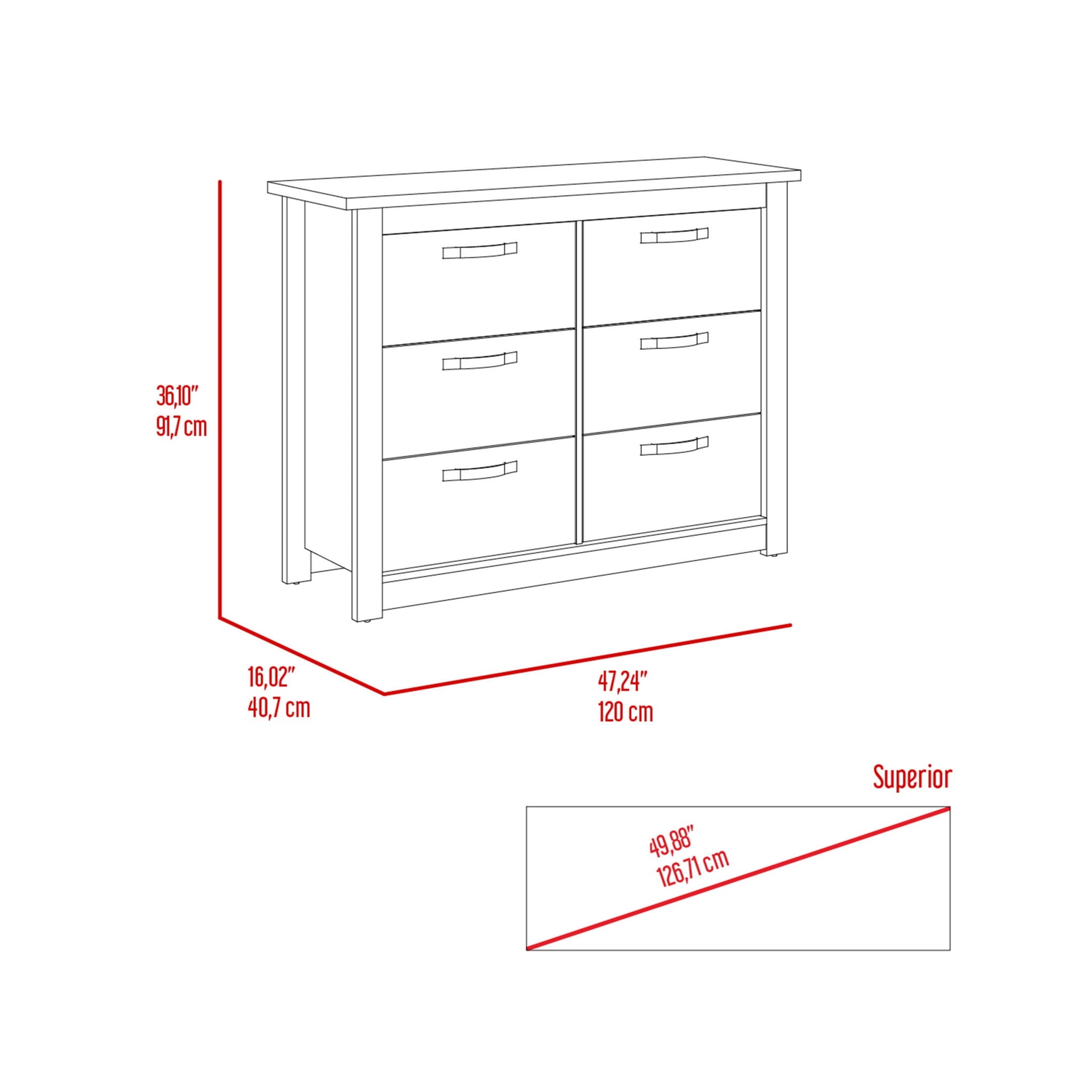 Six Drawer Dresser - Oak