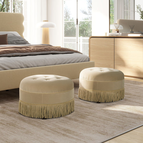 Yolanda - Round Upholstered Accent Ottoman by Jennifer Taylor Home | Bel Furniture