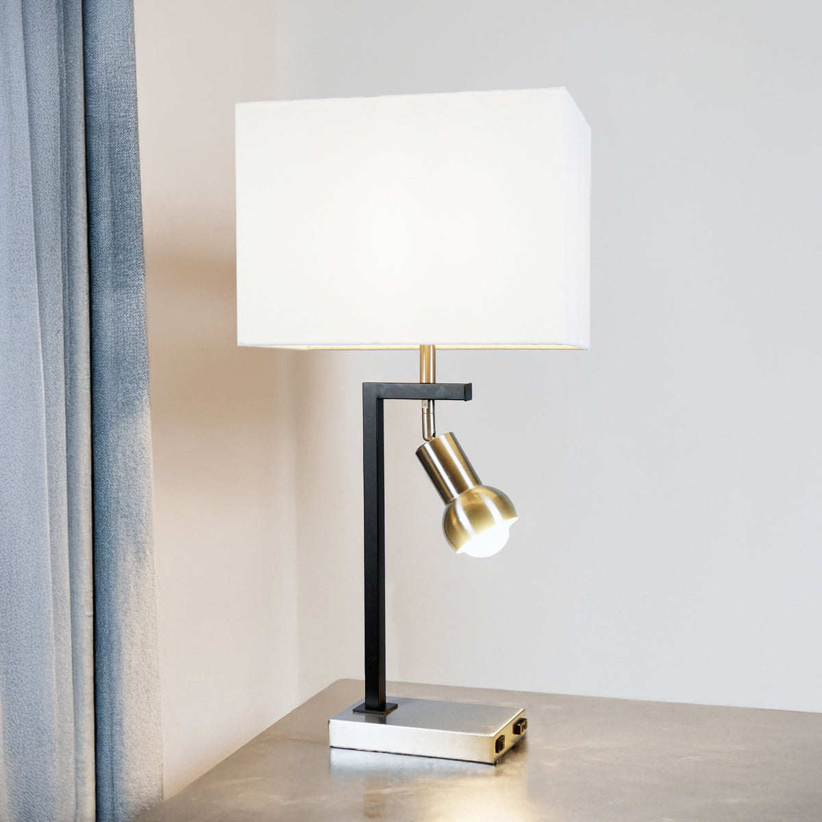 Table Lamp - Black And Brushed Steel by Crown Mark | Bel Furniture
