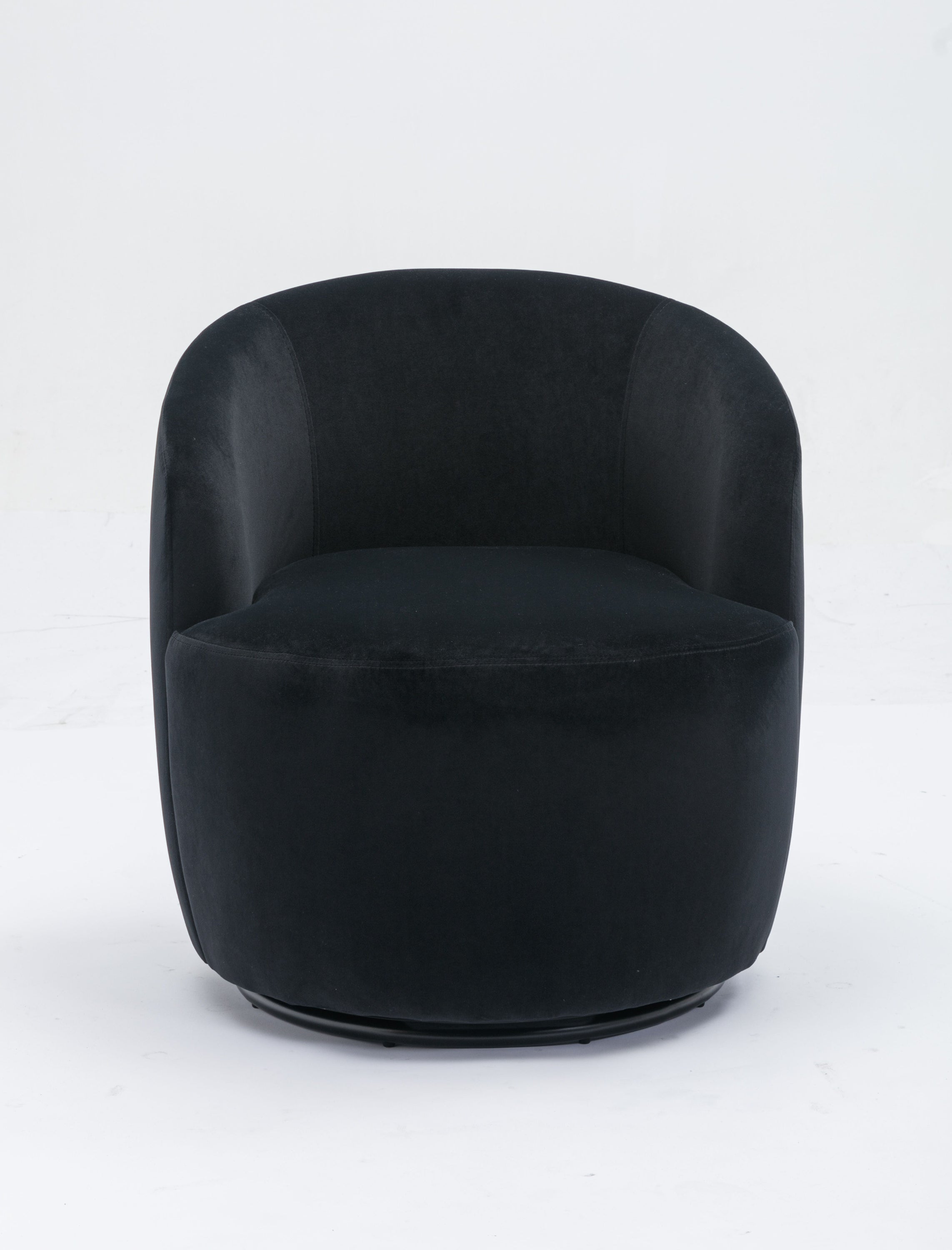 Velvet Fabric Swivel Accent Armchair Barrel Chair With Powder Coating Metal Ring