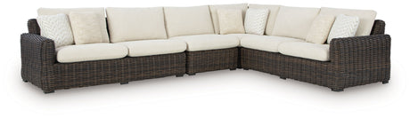Kimora - Beige / Dark Brown - 4-Piece Outdoor Sectional by Signature Design by Ashley® | Bel Furniture