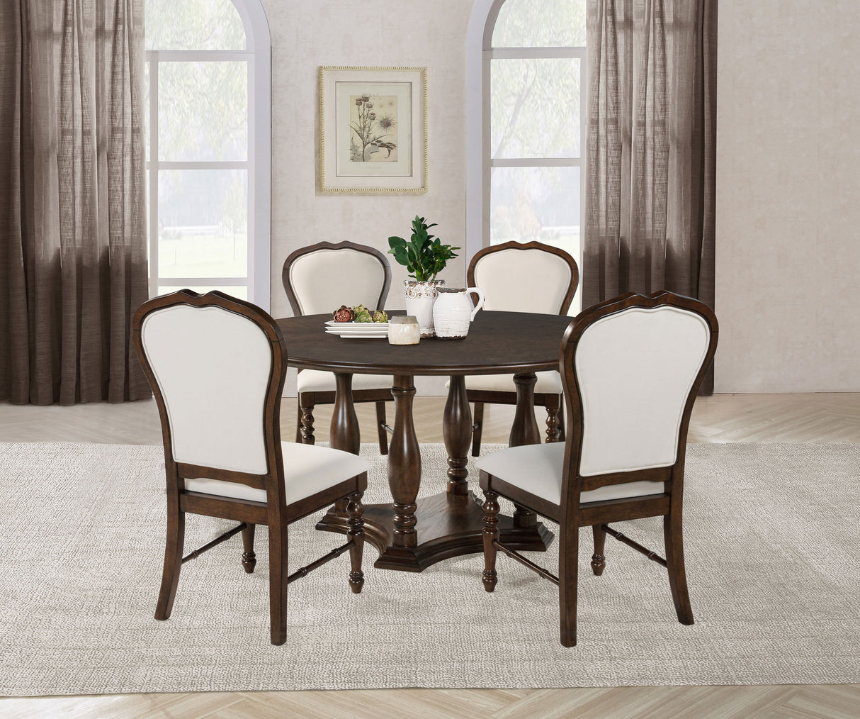 Landon - Round Dining Table Set Dark Brown 5 Pc. Table, 4 Chairs by Coaster Fine Furniture | Bel Furniture