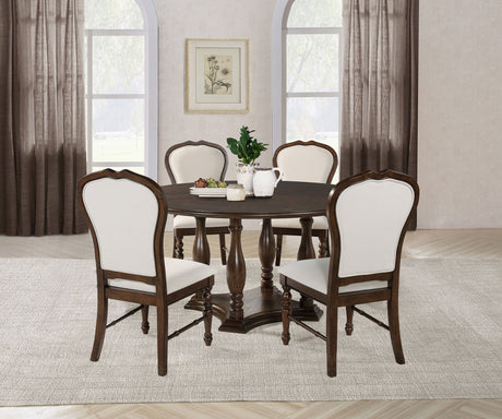 Landon - Round Dining Table Set Dark Brown 5 Pc. Table, 4 Chairs by Coaster Fine Furniture | Bel Furniture