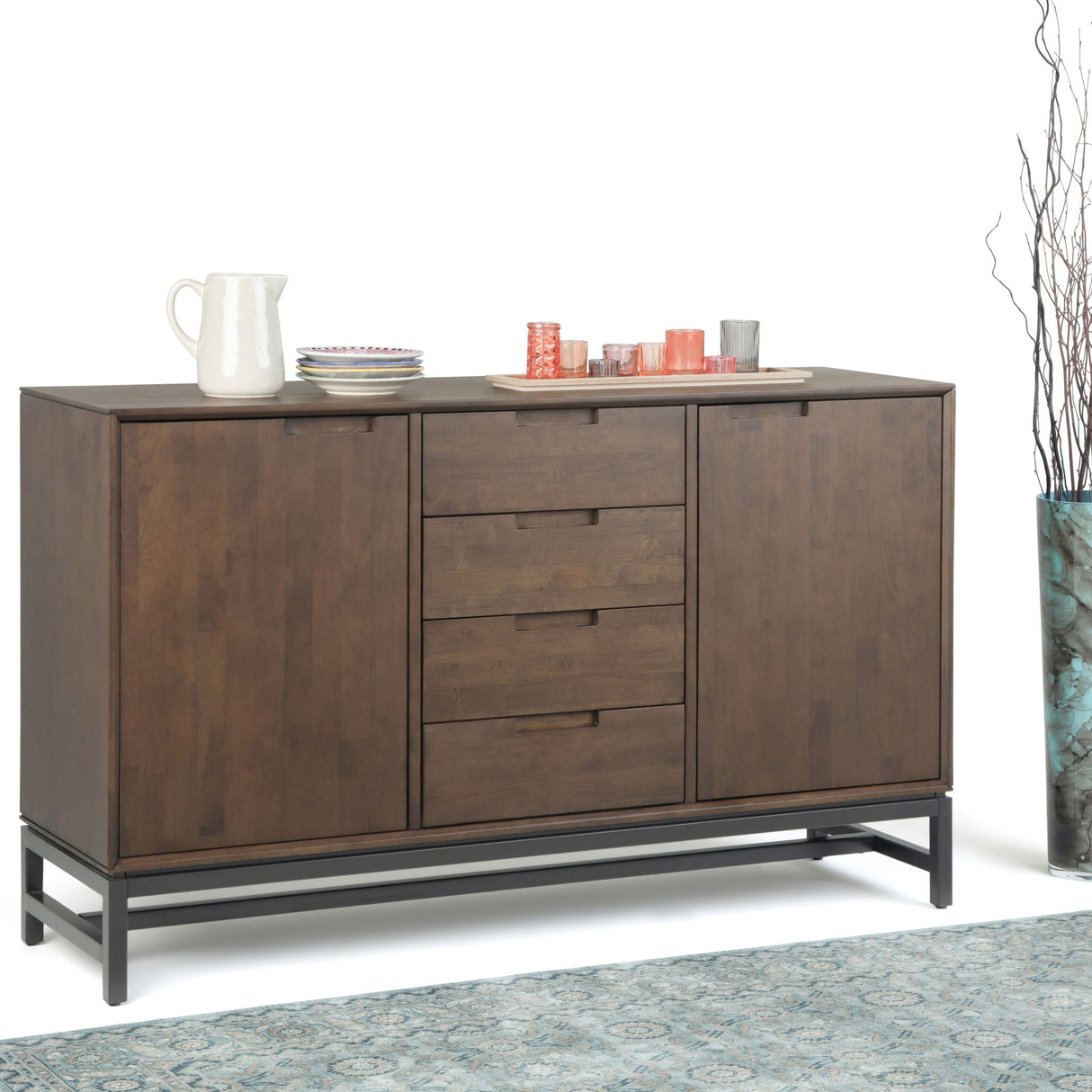 Banting - Mid Century Sideboard With Centre Drawers - Walnut Brown by Simpli-Home | Bel Furniture