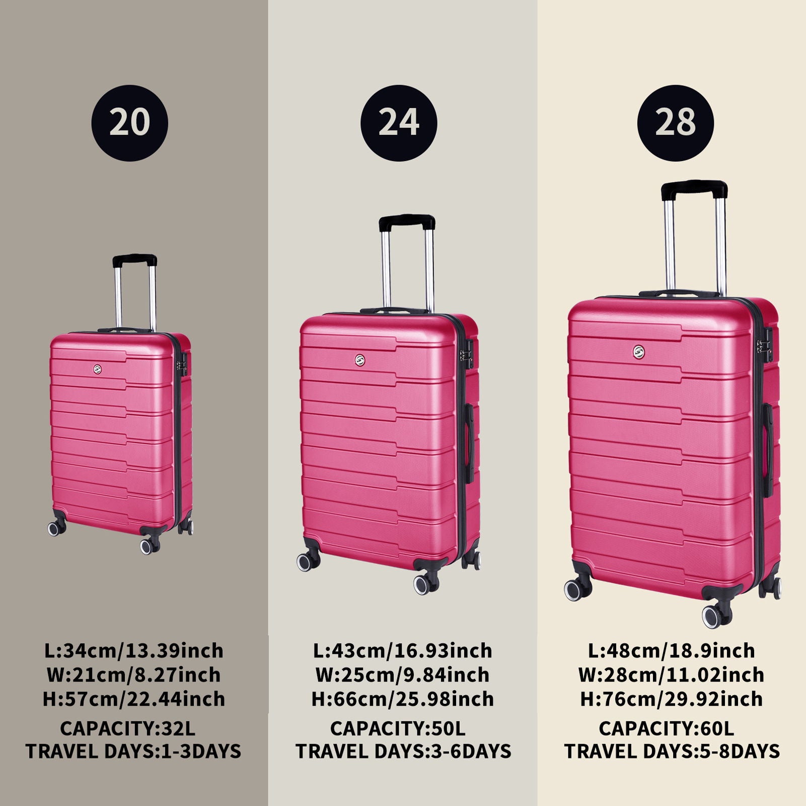 Luggage Suitcase 3 Piece Sets Hardside Carry-On Luggage With Spinner Wheels 20" / 24" / 28"