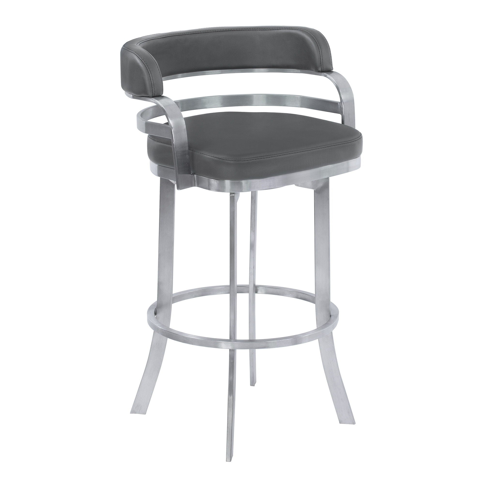 38" Faux Leather Swivel Low Back Bar Height Bar Chair - Gray / Silver