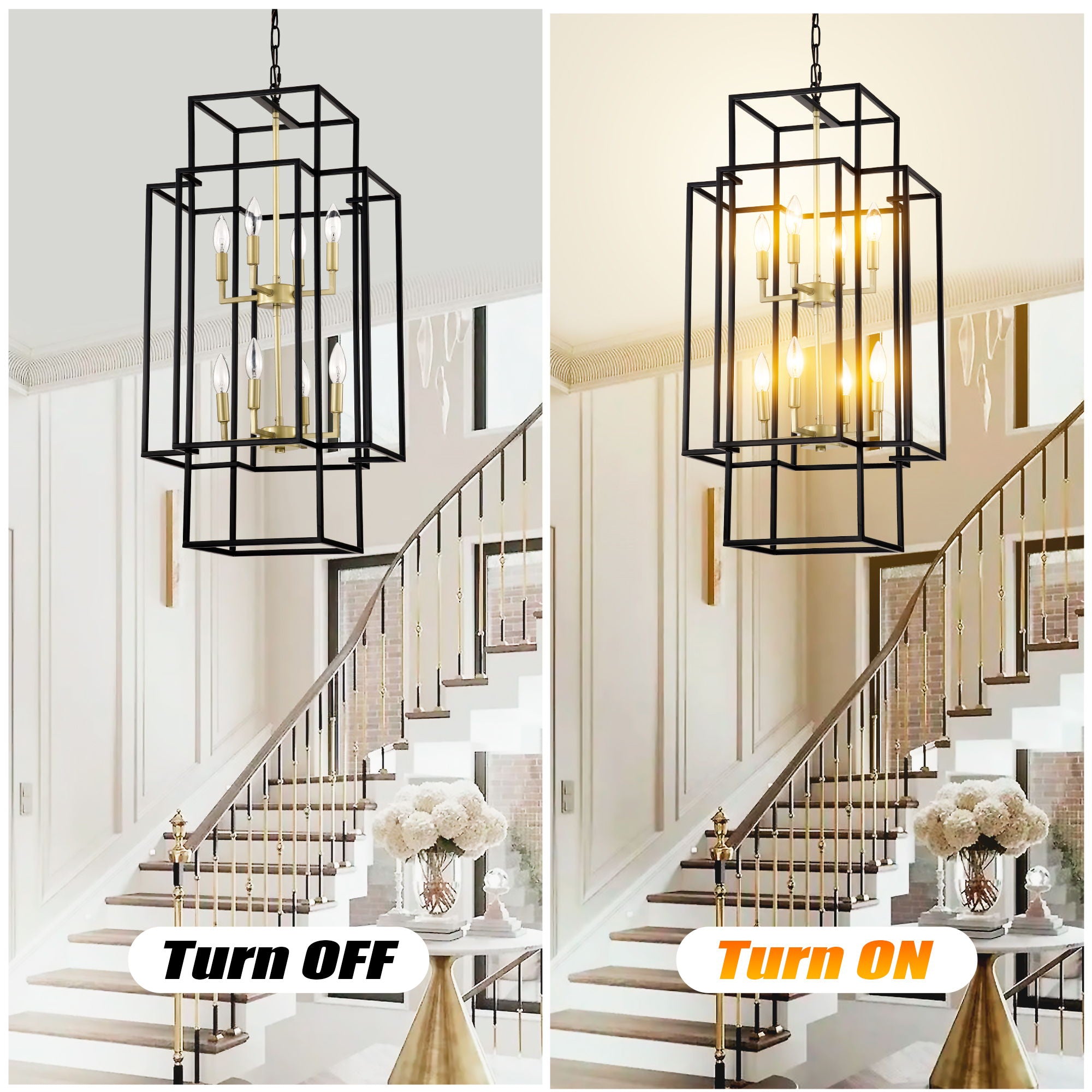 8 Light Lantern Chandelier Lighting, Entryway Chandeliers For High Ceilings, Chandeliers For Dining Room, Foyer, Entry, Staircase, Hallway, Height Adjustable (E12 Bulbs Not Included)