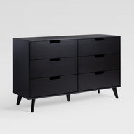 Mid-Century Hans 6 Drawer Dresser With Cut-Out Handles Black by Walker Edison | Bel Furniture