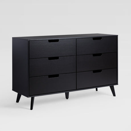 Mid-Century Hans 6 Drawer Dresser With Cut-Out Handles Black by Walker Edison | Bel Furniture