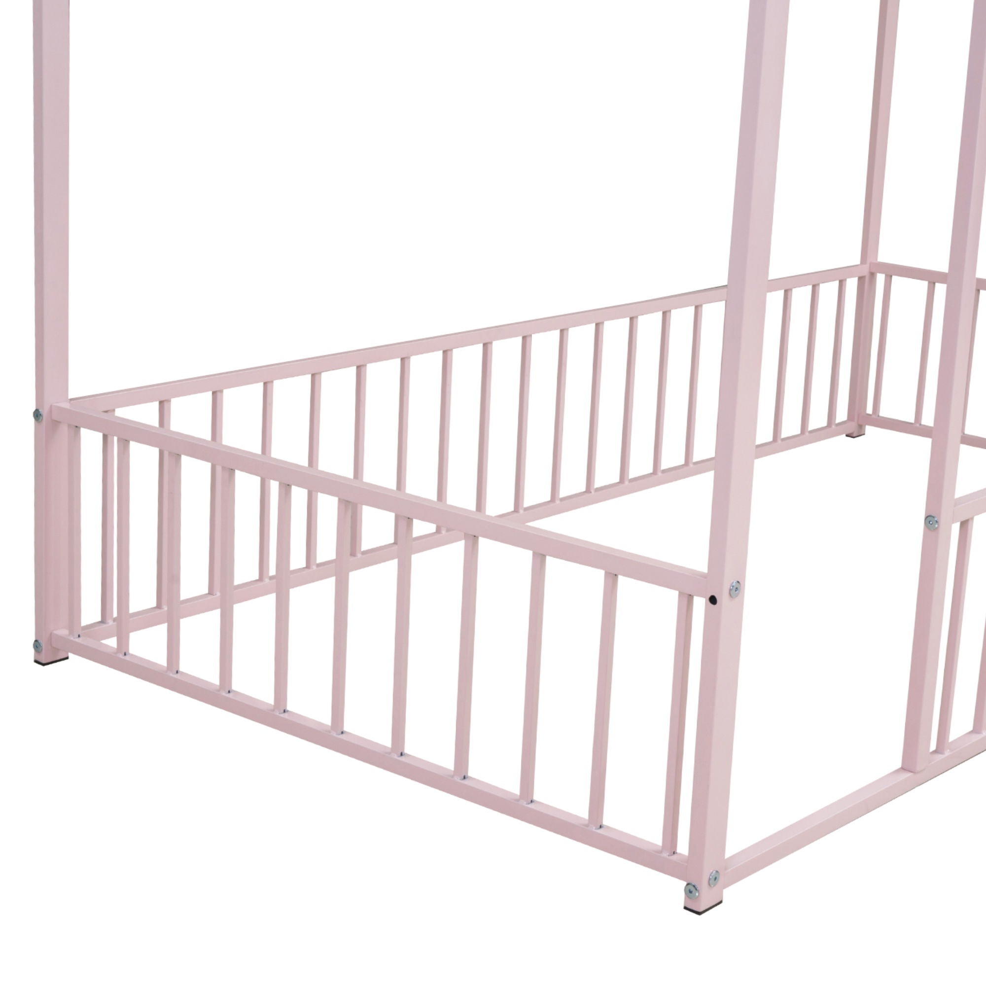 Twin Size Metal Bed House Bed Frame With Fence, For Kids, Teens, Girls, Boys