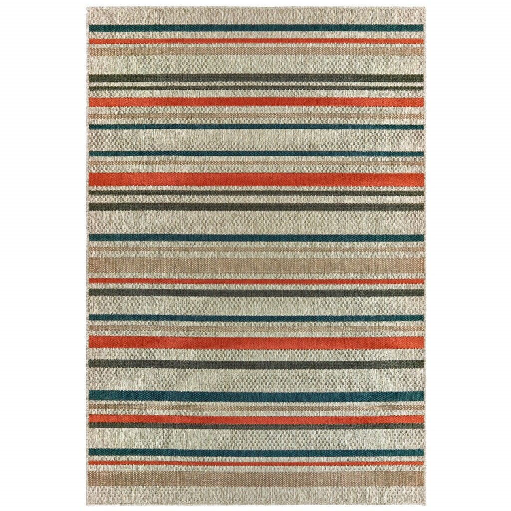 5' X 7' Striped Outdoor / Indoor Area Rug - Blue / Gray