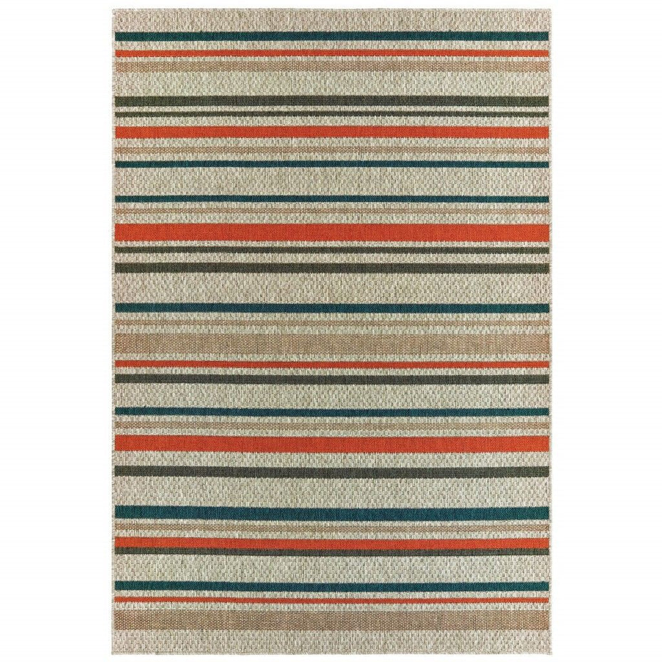 5' X 7' Striped Outdoor / Indoor Area Rug - Blue / Gray