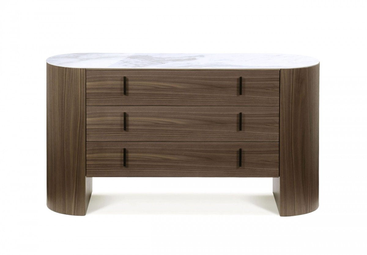 Marble Solid And Manufactured Wood Three Drawer Dresser - Walnut