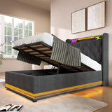 Upholstered Bed, 360 Surround LED Function, Remote Control, Hydraulic Storage Bed With USB, Type-C Charging (Without Mattress)