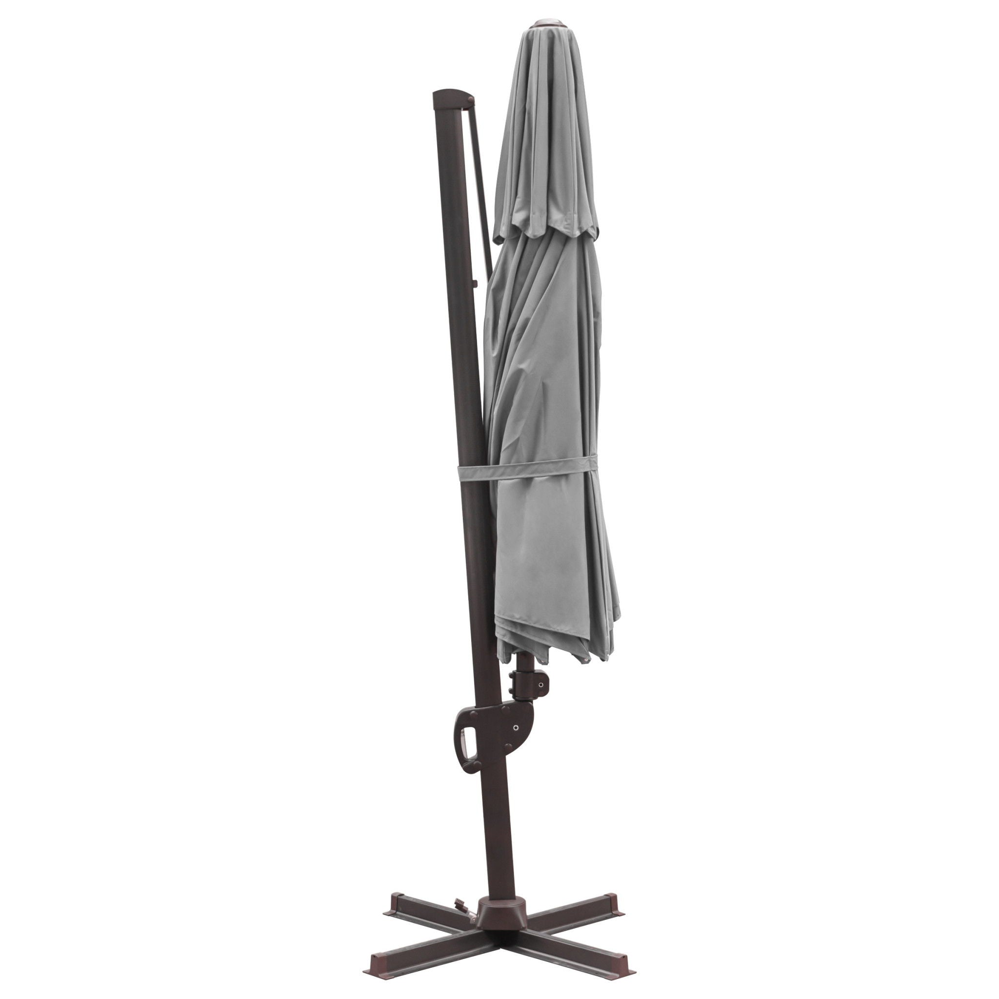 Polyester Round, Tilt Cantilever Patio Umbrella With Stand - Dark Gray