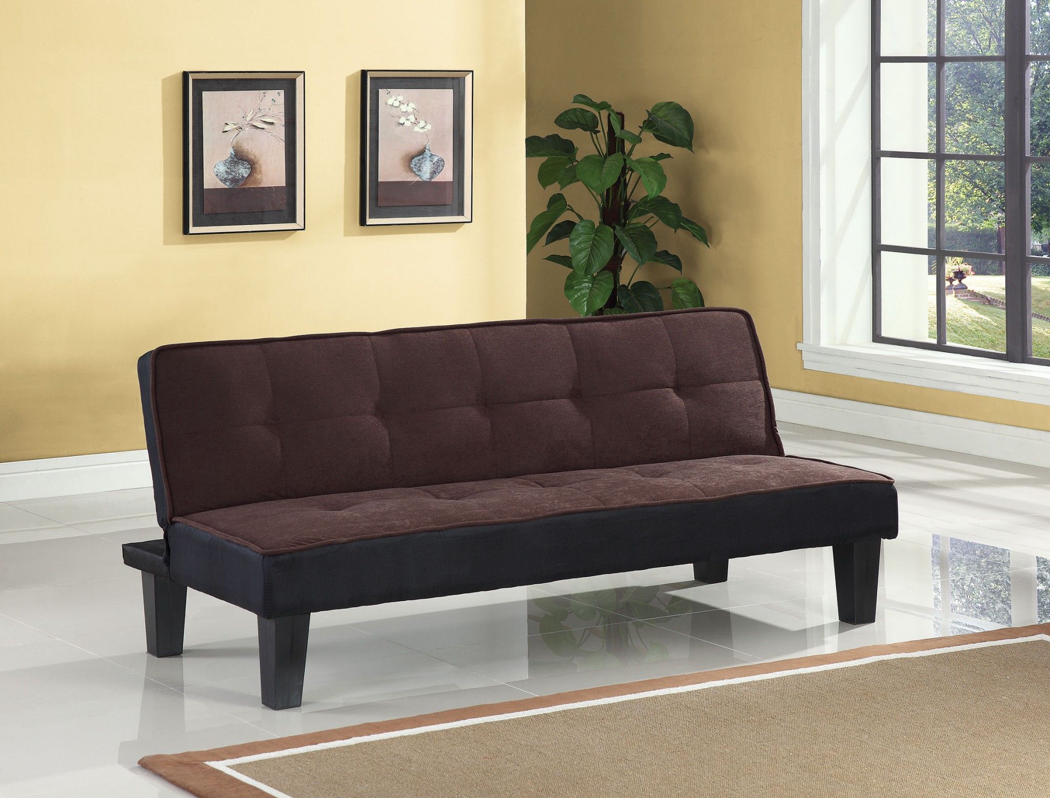 Microfiber Convertible Futon Sleeper Sofa With Black Legs - Dark Brown