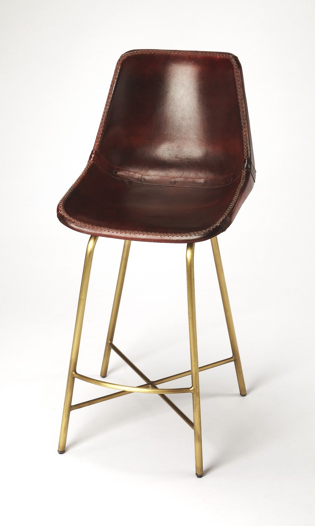 Leather And Iron Bar Chair - Brown / Gold