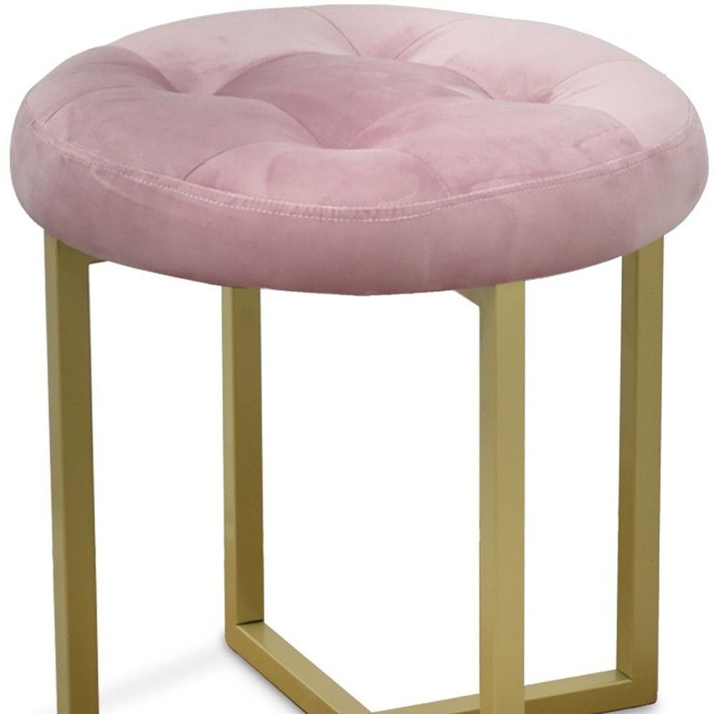 Tufted Velvet Stool - Pink / Gold