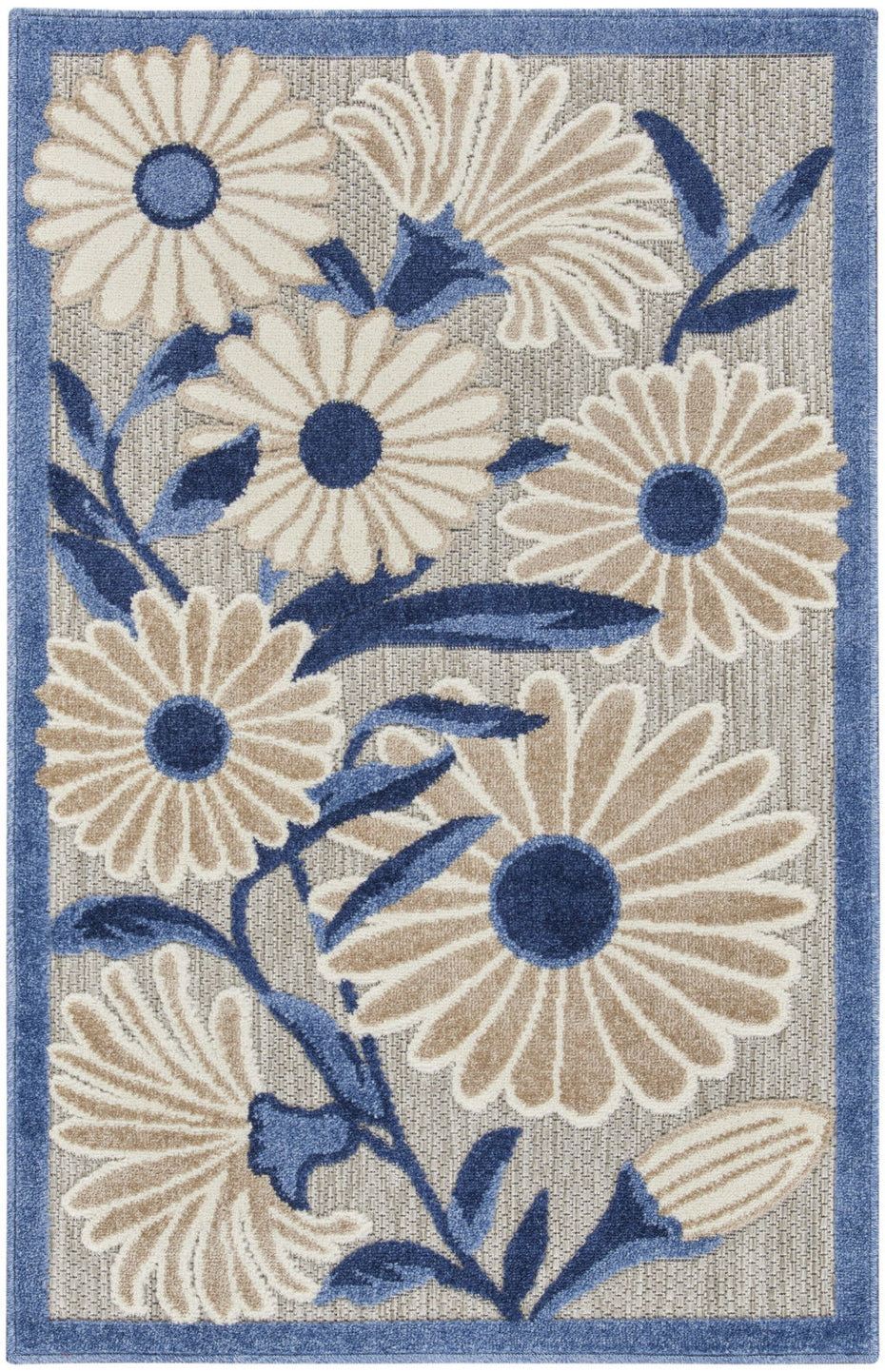 3' X 4' Area Rug Floral Power Loom - Orange / Blue