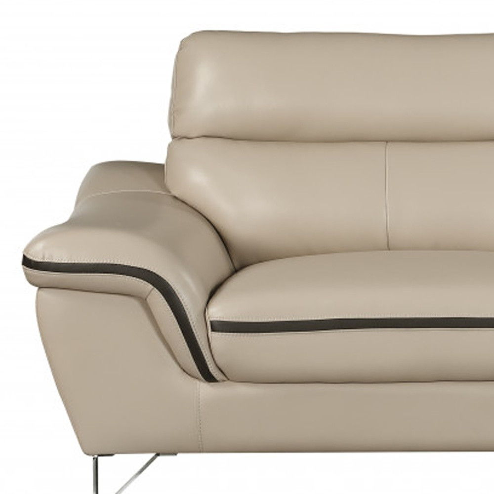 Silver Legs Leather Sofa - Beige