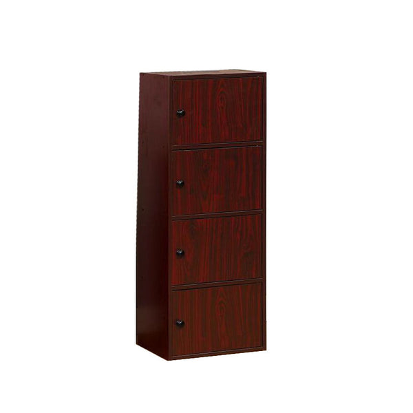 Compact Storage Cabinet - Four Closed Cabinets With Metal Knobs - Mahogany