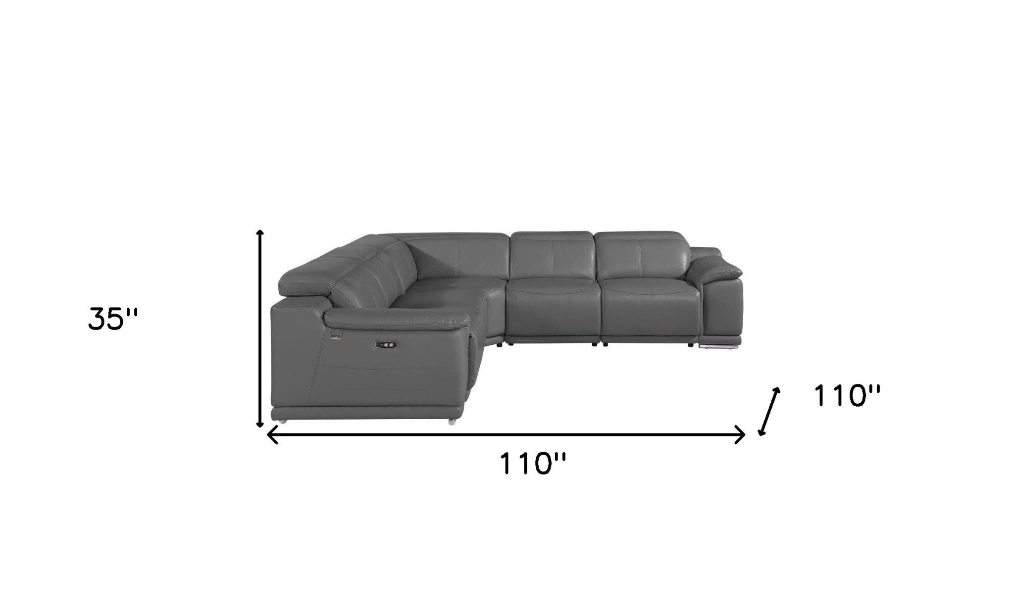 Italian Leather Power Reclining U Shaped Five Piece Corner Sectional With Console - Gray