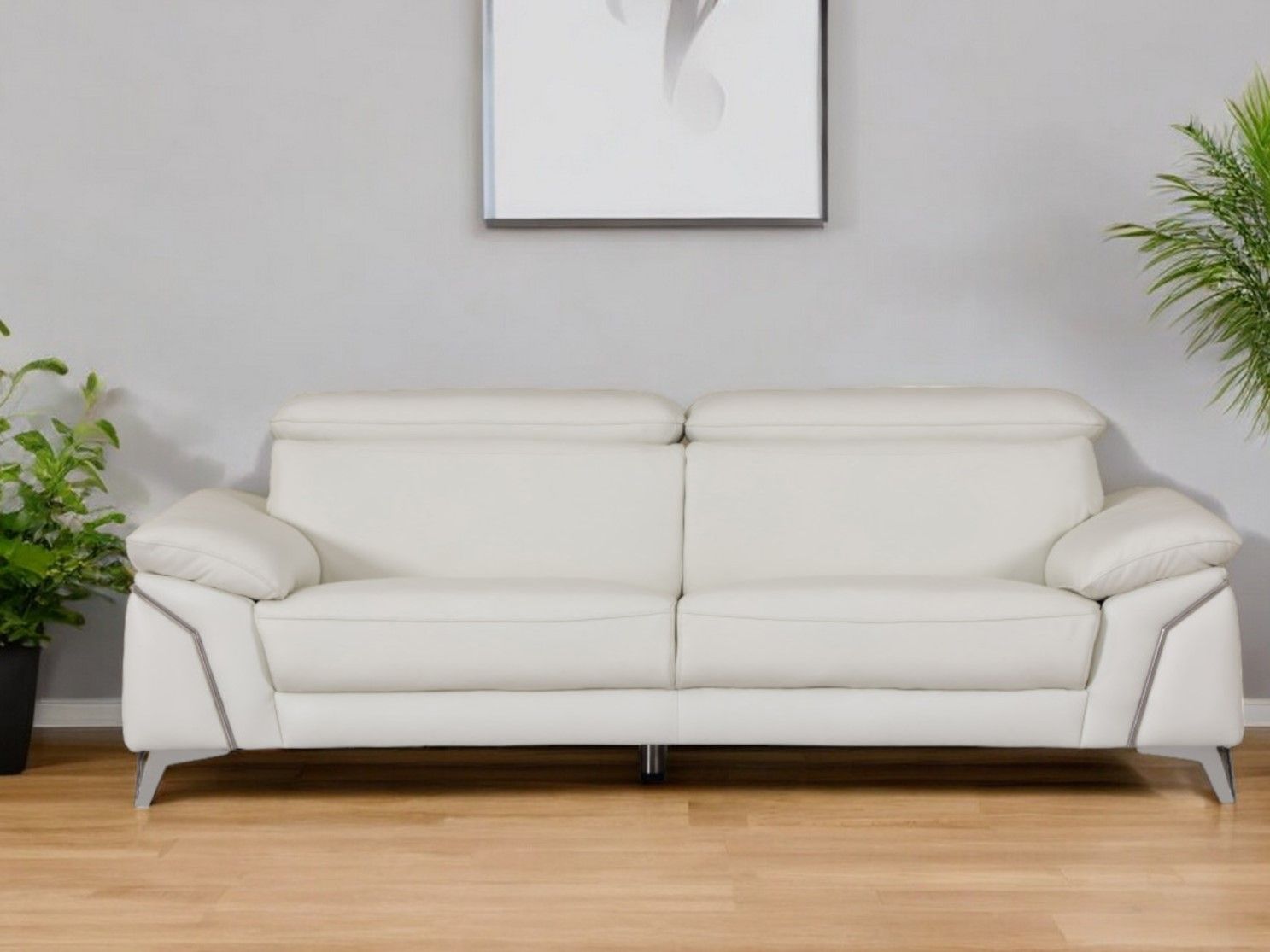 Silver Legs Italian Leather Sofa - White