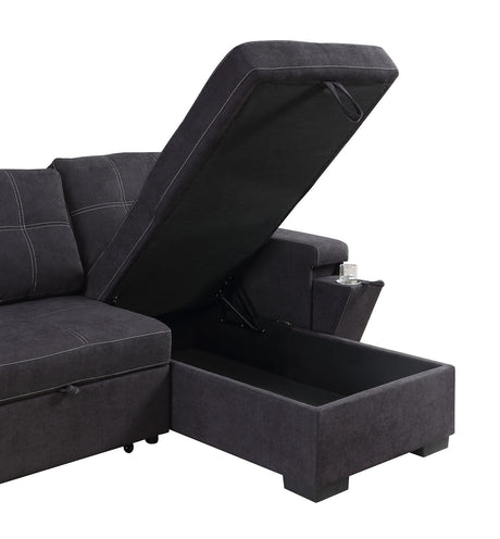 Toby - Woven Fabric Reversible Sleeper Sectional Sofa With Storage Chaise Cup Holder Charging Ports And Pockets - view 8