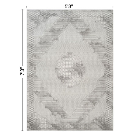 Geometrix - 5'3" X 7'3" Medallion Area Rug With Geometric 3D Effect - Ivory / Gray - view 5