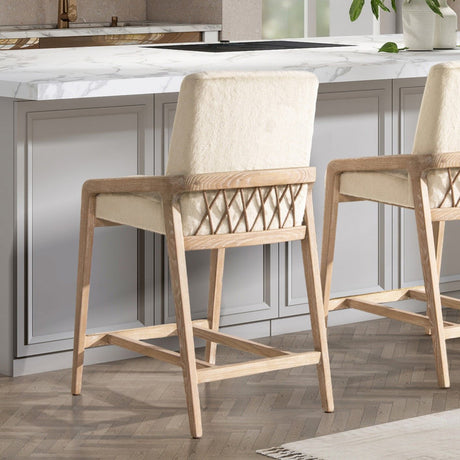 Arizona - Solid Ash Upholstered Counter Stool With Rope Detail - Creme De La Creme White - view 10