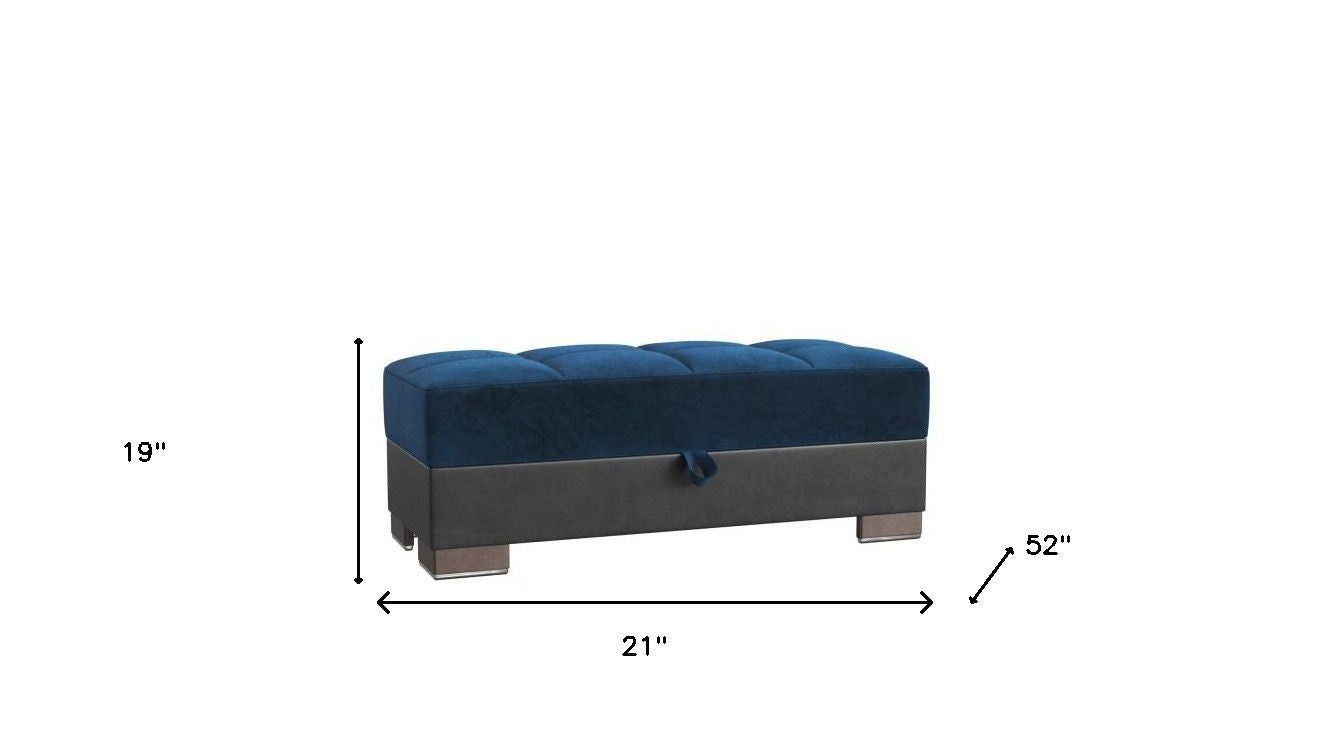 Microfiber Leather Tufted Storage Ottoman - Blue / Faux