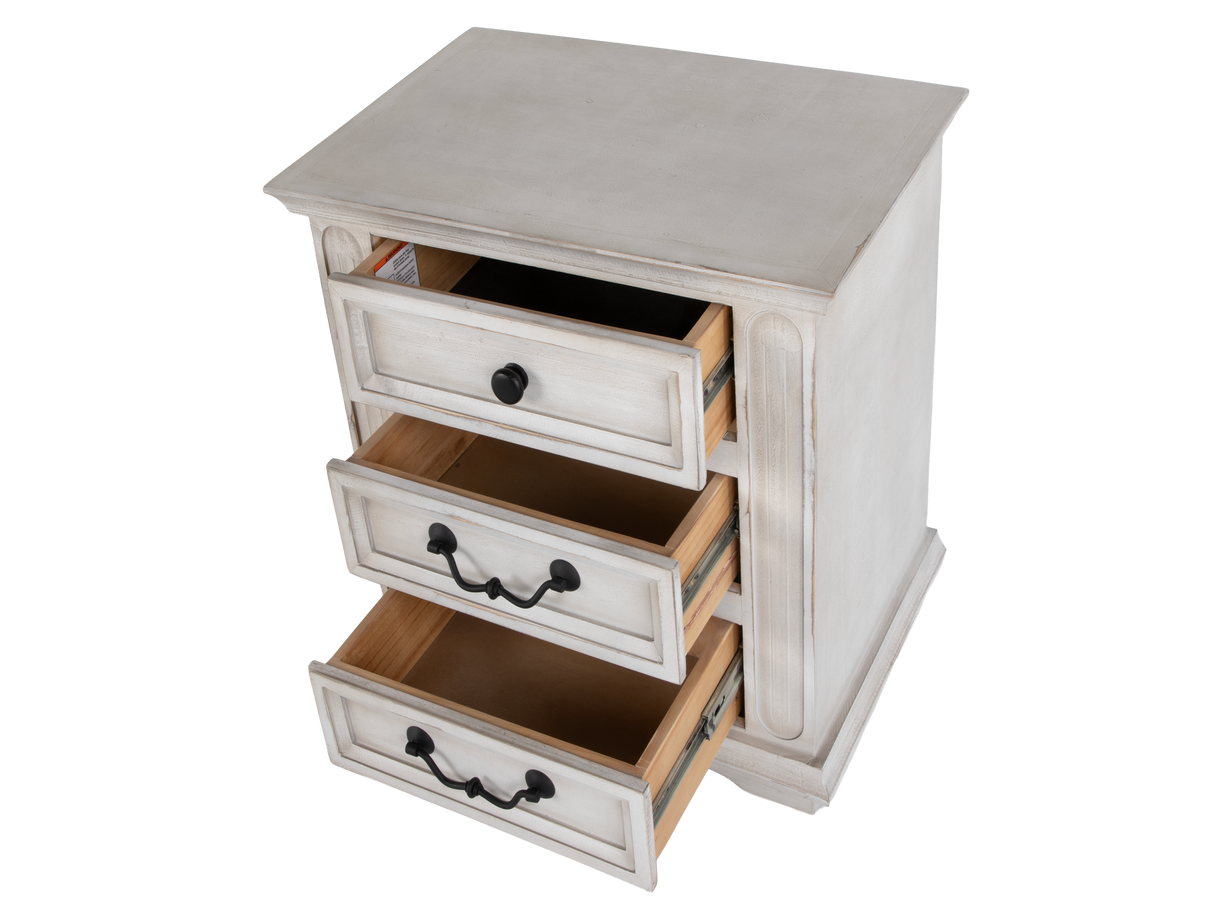 Magnolia White Rustic Farmhouse 3-Drawer Nightstand