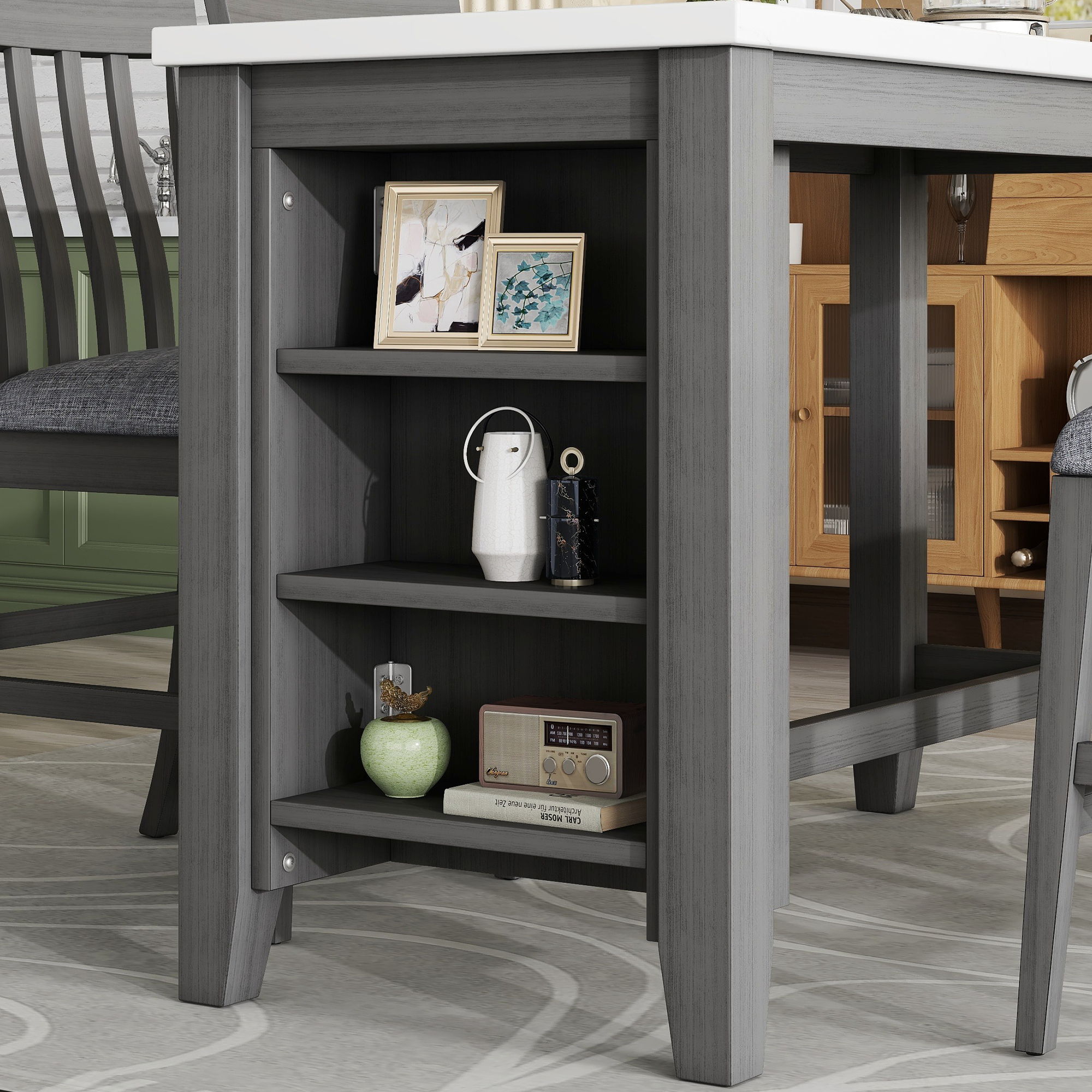 5 Piece Counter Height Dining Table Set With Built-In Storage Shelves - Gray