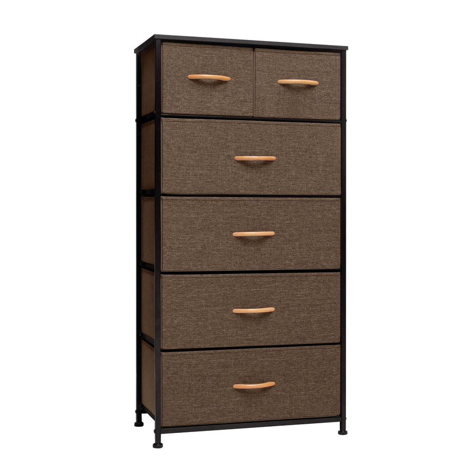 Steel And Fabric Six Drawer Combo Dresser - Brown